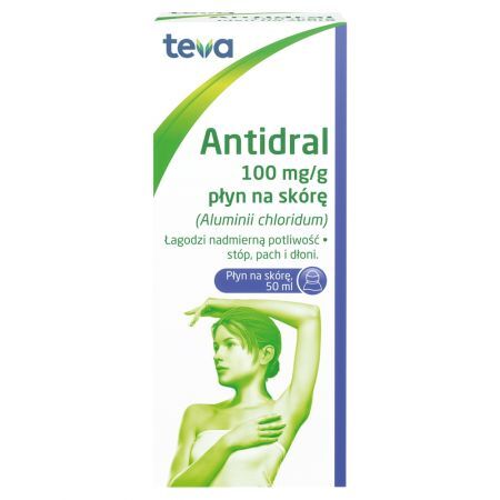 Antidral 100 mg/g łagodzi nadmierną potliwość płyn na skórę 50 ml