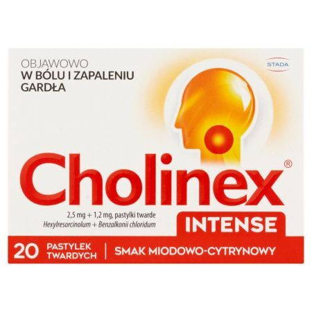 Cholinex Intense 2,5 mg + 1,2 mg Tabletki do ssania smak miodowo-cytrynowy 20 tabletek