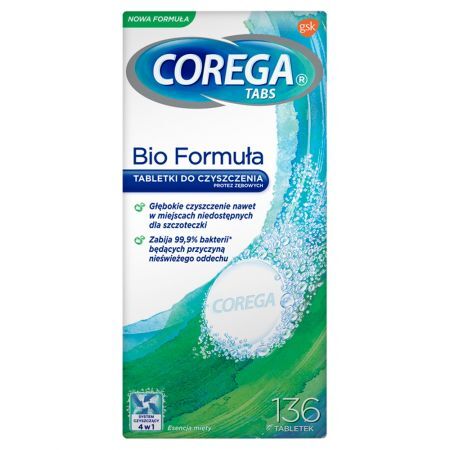Corega Tabs Bio Formula Tabletki do czyszczenia protez zębowych 136 sztuk