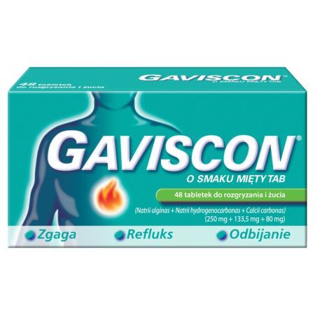 Gaviscon Tabletki do rozgryzania i żucia o smaku mięty 48 sztuk