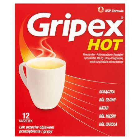 Gripex Hot Lek przeciw objawom przeziębienia i grypy 12 sztuk